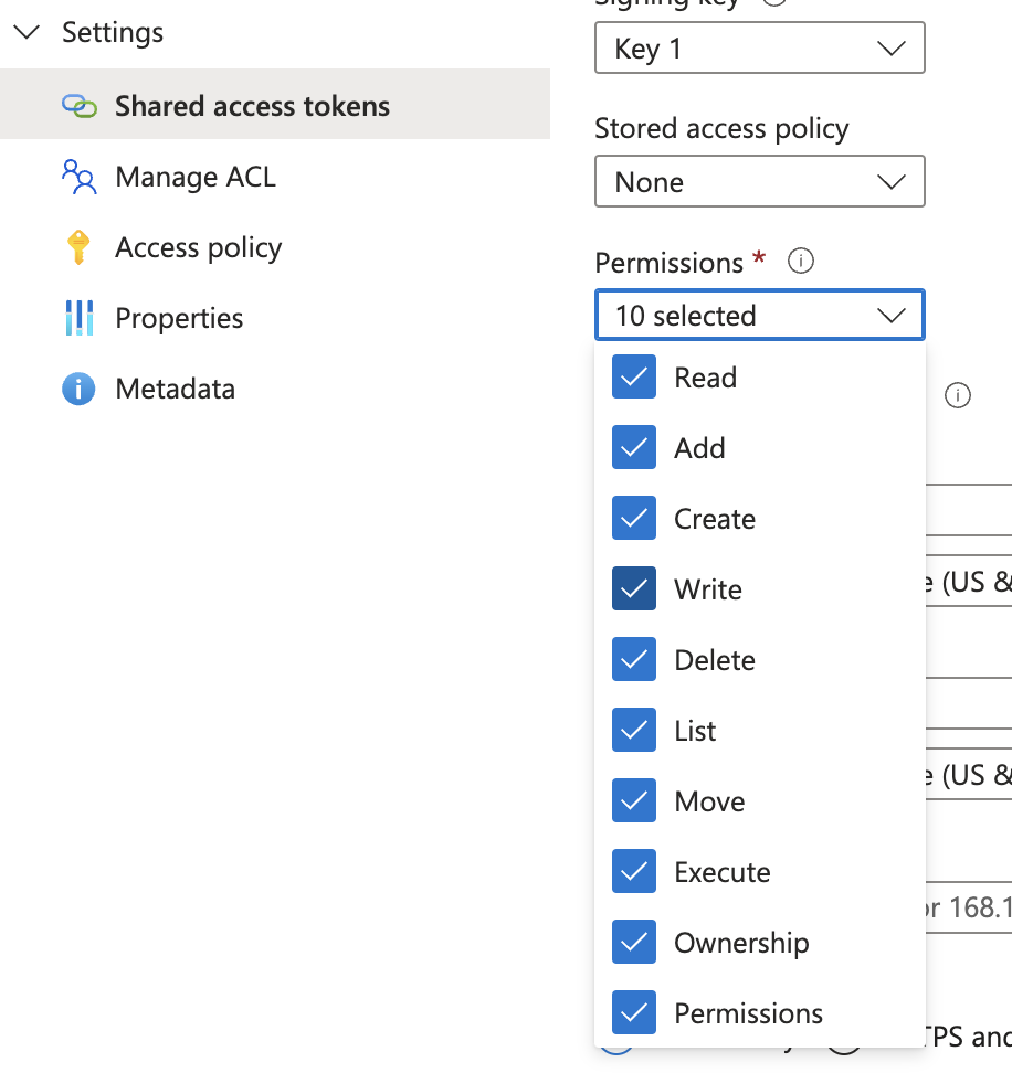 Shared Access Token Permissions Example