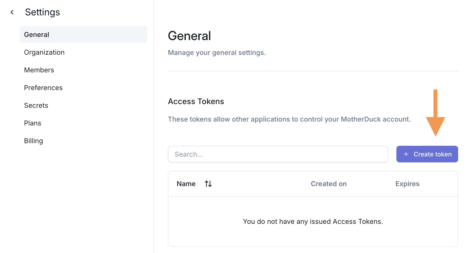 MotherDuck Create Access Token