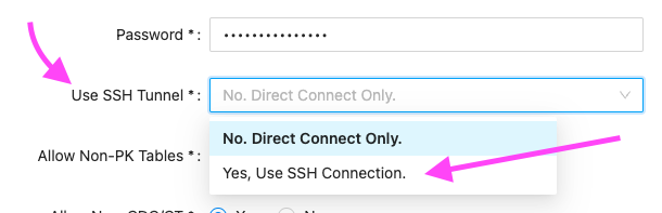 Use SSH Tunnel option